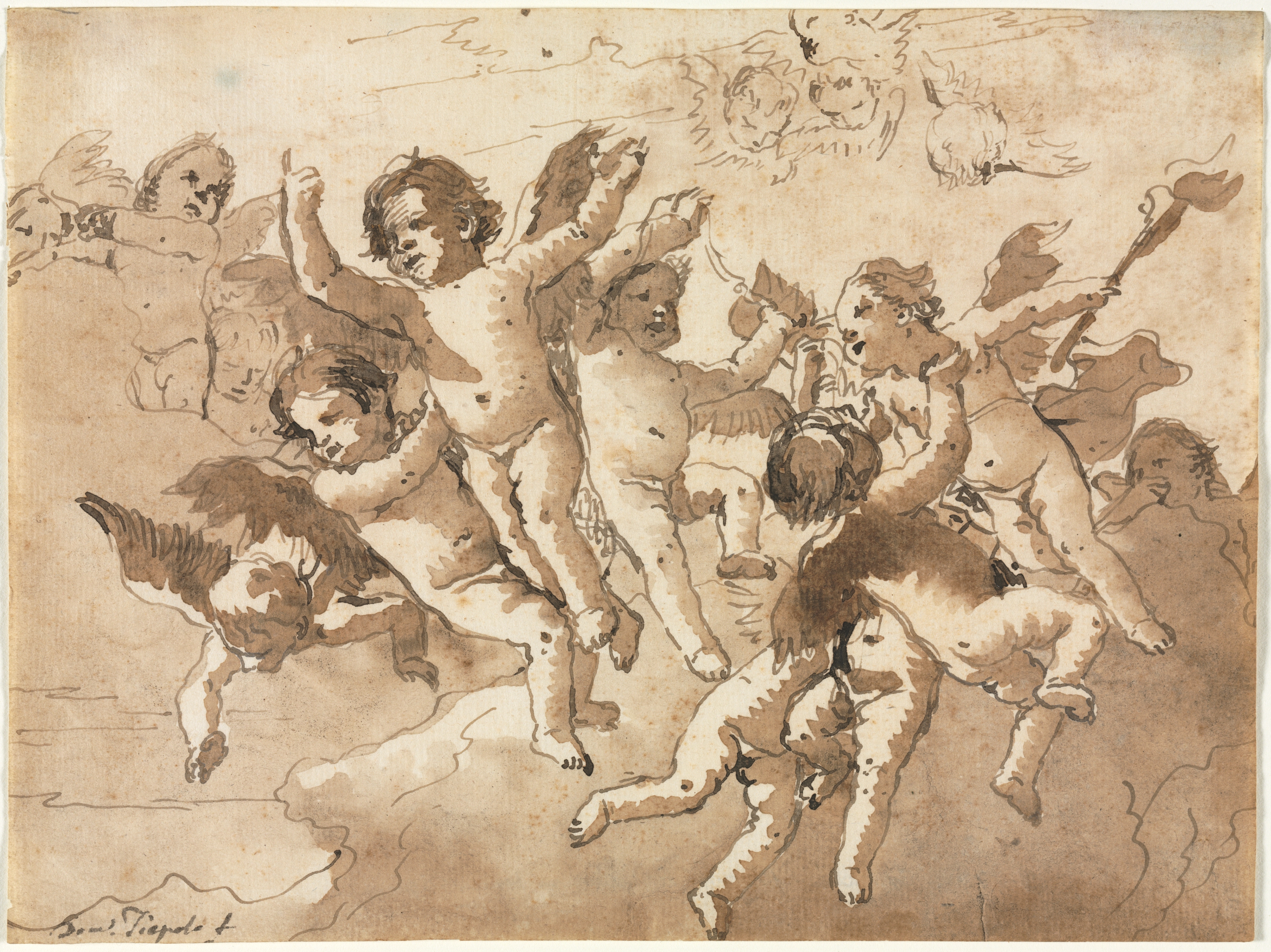 Cupid in the Clouds with Attendant Cherubs