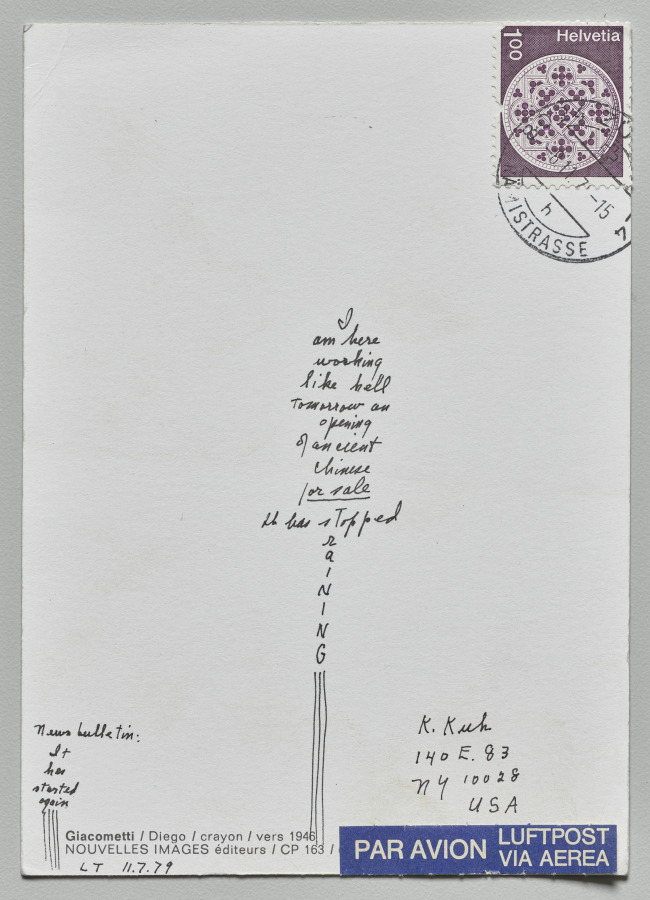 Giacometti (recto), Lenore Tawney, 1979
