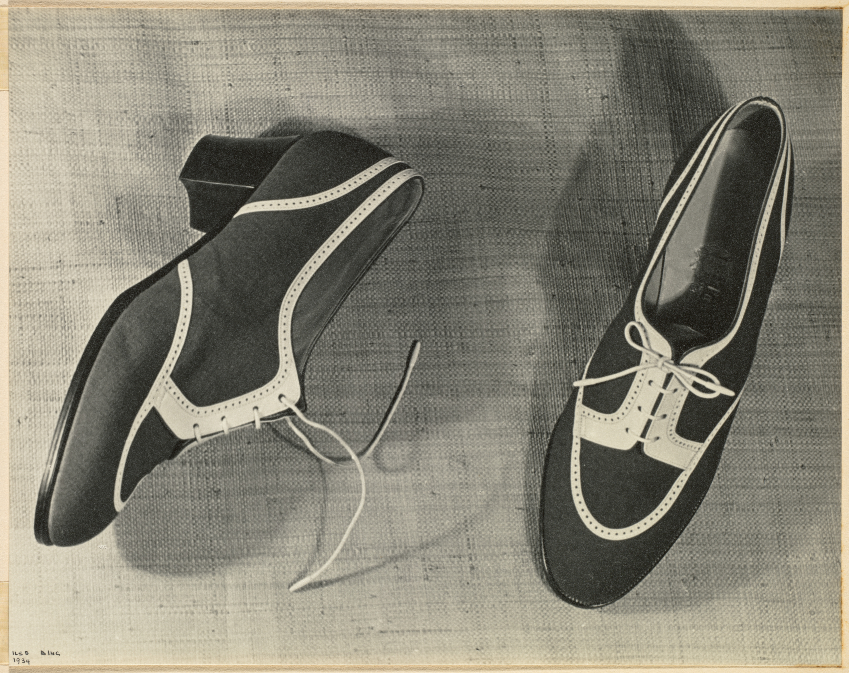 Two-Toned Paul Bernard Shoes against Burlap Background
