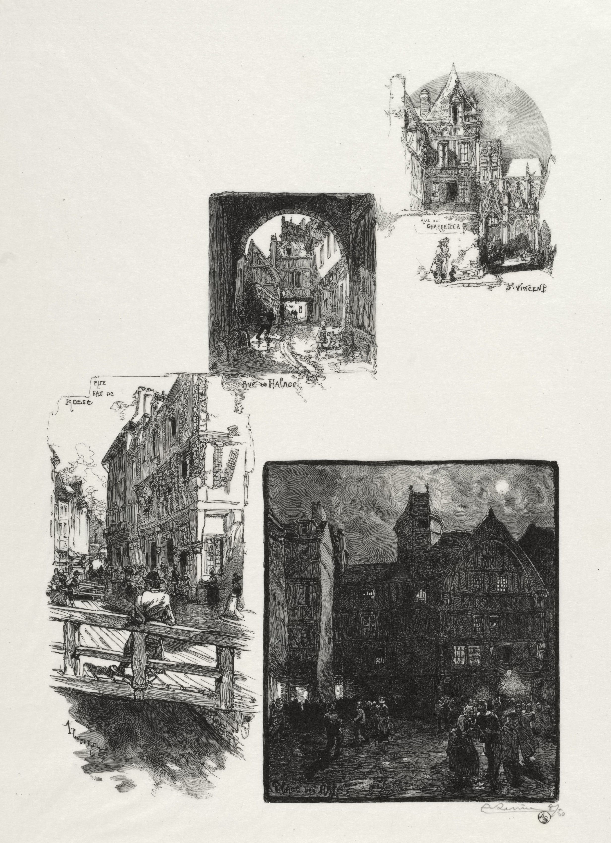 Rouen Illustré:  Rue des Charretes; Rue de Halage; Rue Eau de Robec; Place des Arts