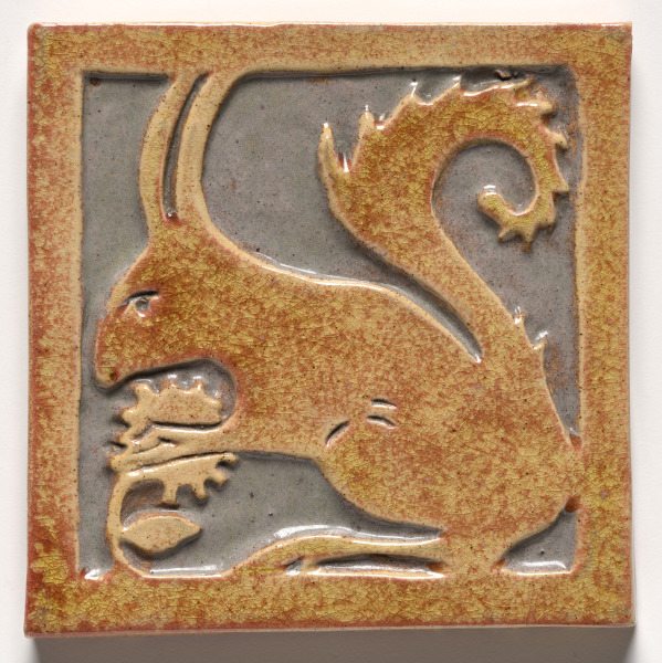 Square Tile-Squirrel with Long Ears Holding Flower