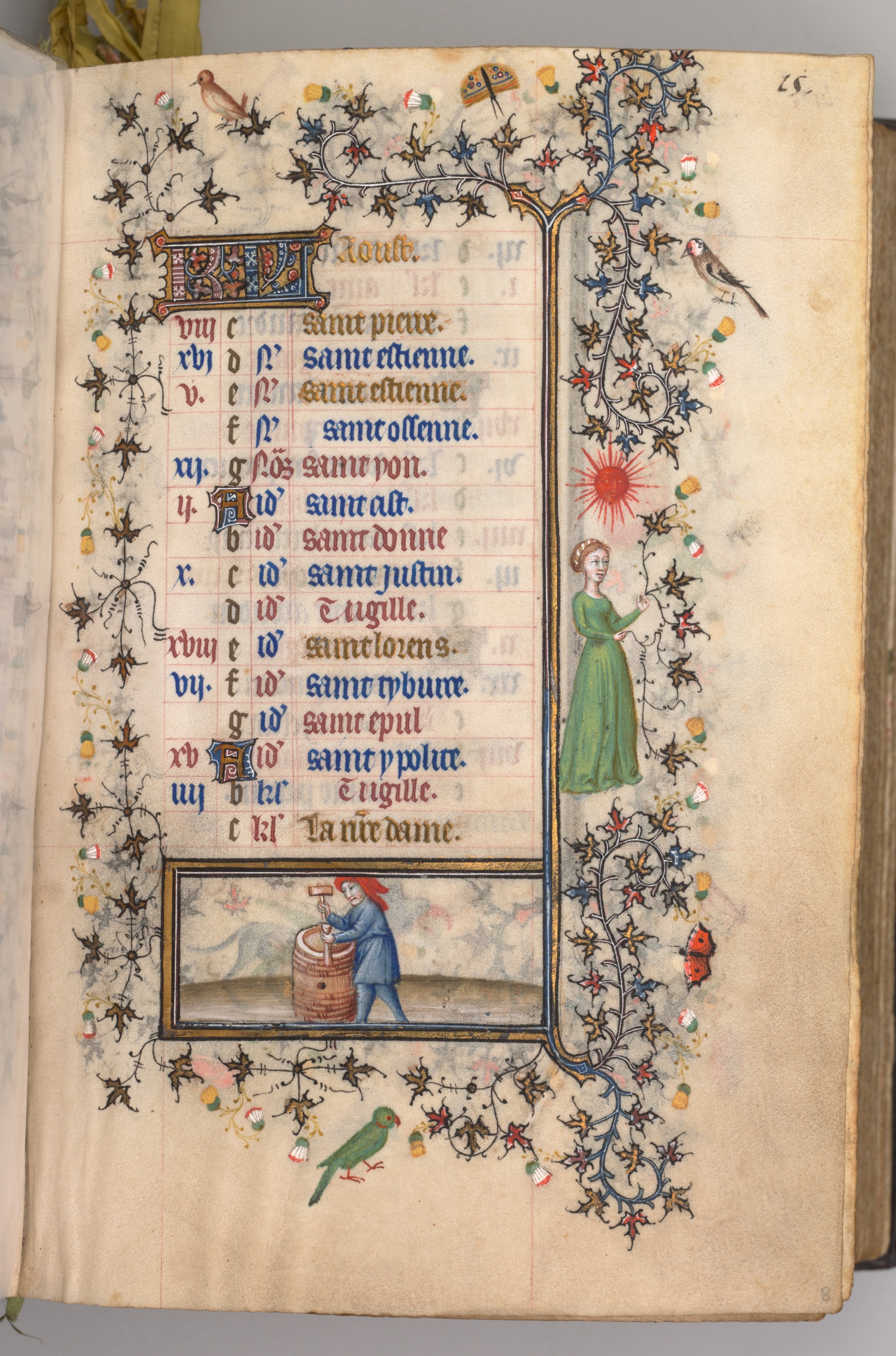 Hours of Charles the Noble, King of Navarre (1361-1425): fol. 8r, August