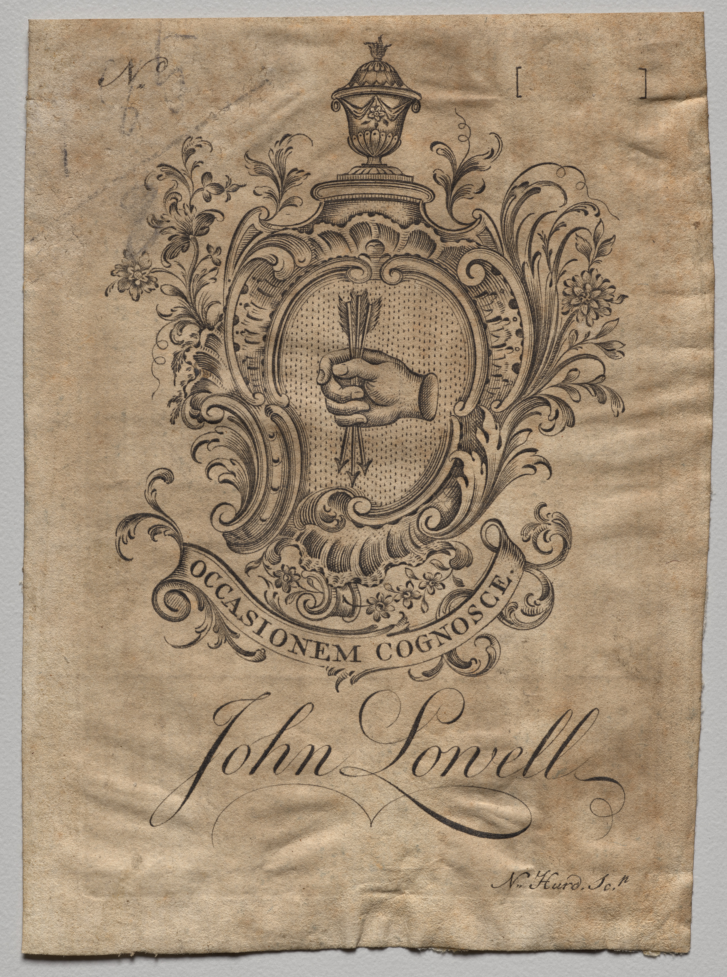 Bookplate:  Coat of Arms with John Lowell inscribed