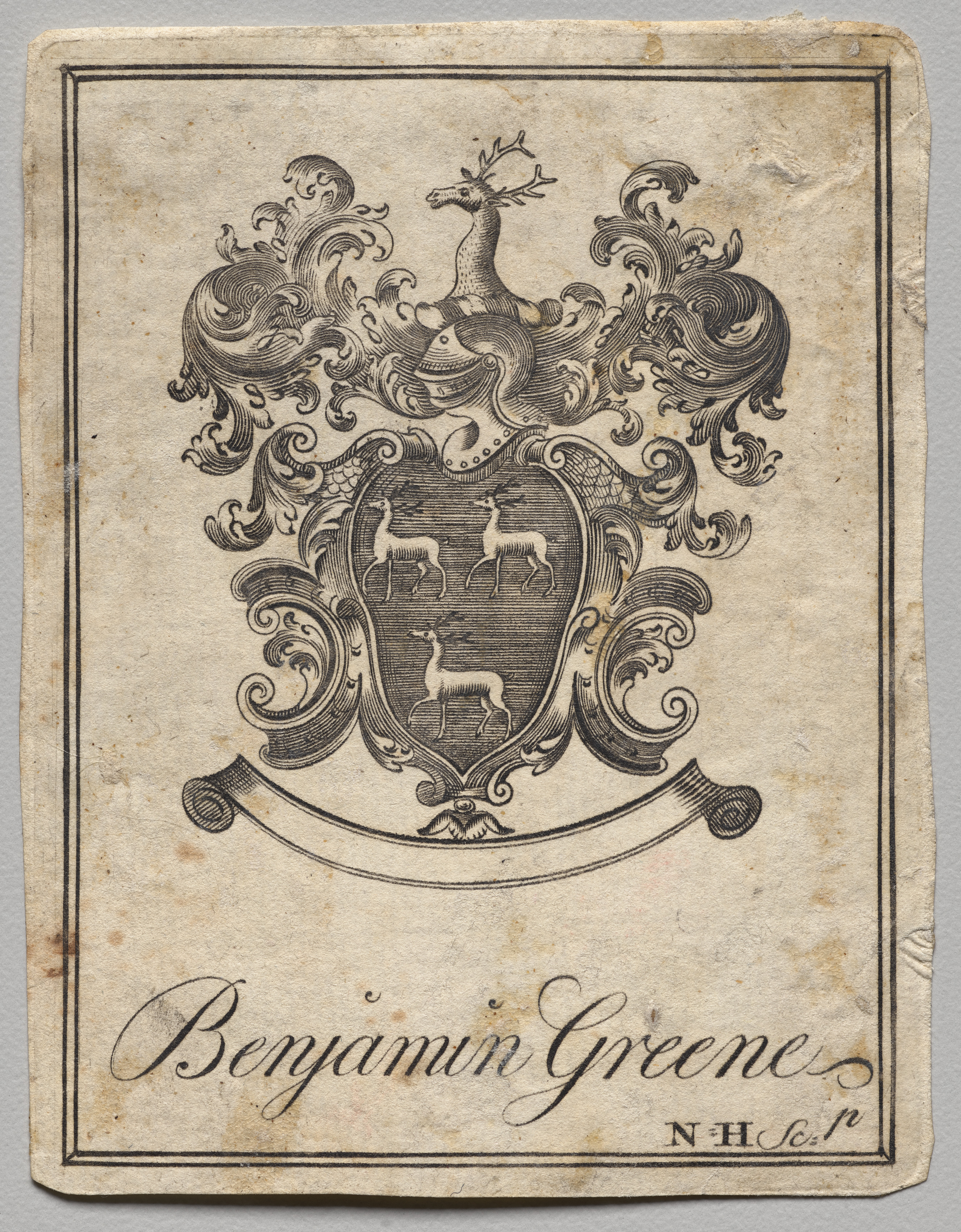 Bookplate:  Coat of Arms with Benjamin Greene inscribed