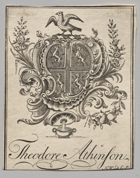 Bookplate:  Coat of Arms with Theodore Atkinson inscribed