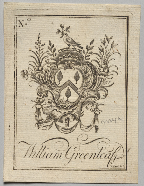 Bookplate:  Coat of Arms with William Greenleaf Jun.r inscribed