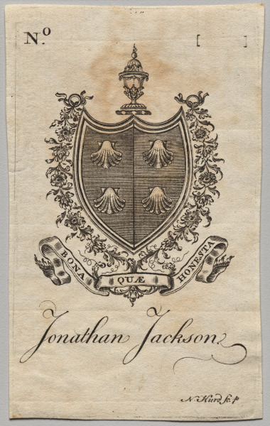 Bookplate:  Coat of Arms with Jonathan Jackson inscribed