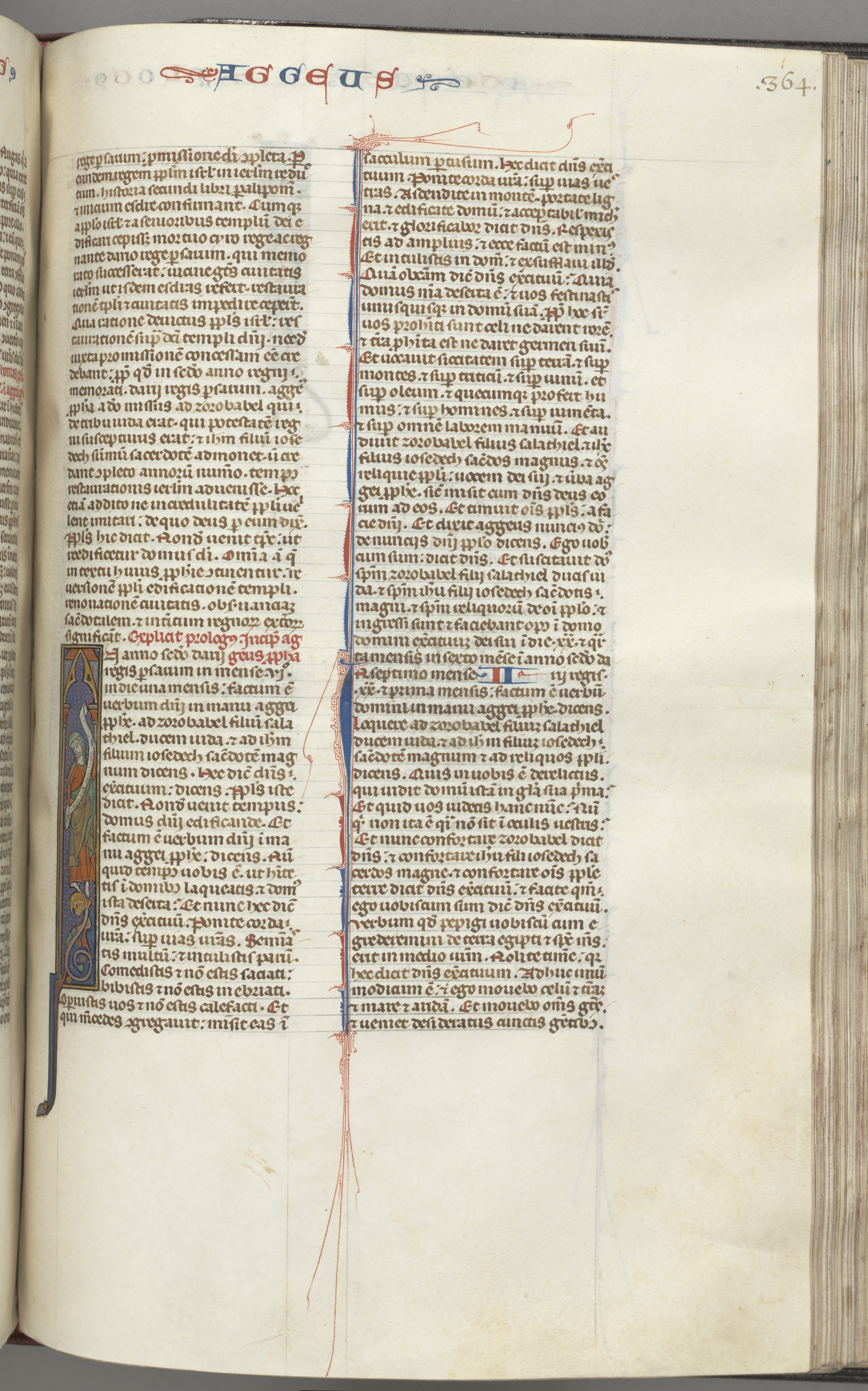 Fol. 364r, Haggai, historiated initial I, Haggai with a scroll standing on a hybrid