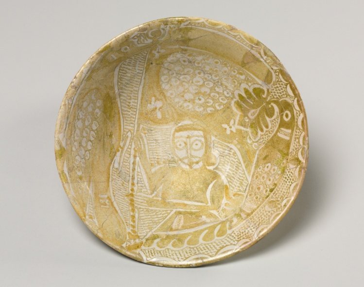 Luster Bowl with Man Holding a Banner