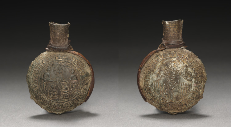 Pilgrim's Ampulla with Scenes of the Crucifixion (front) and the Ascension (back)