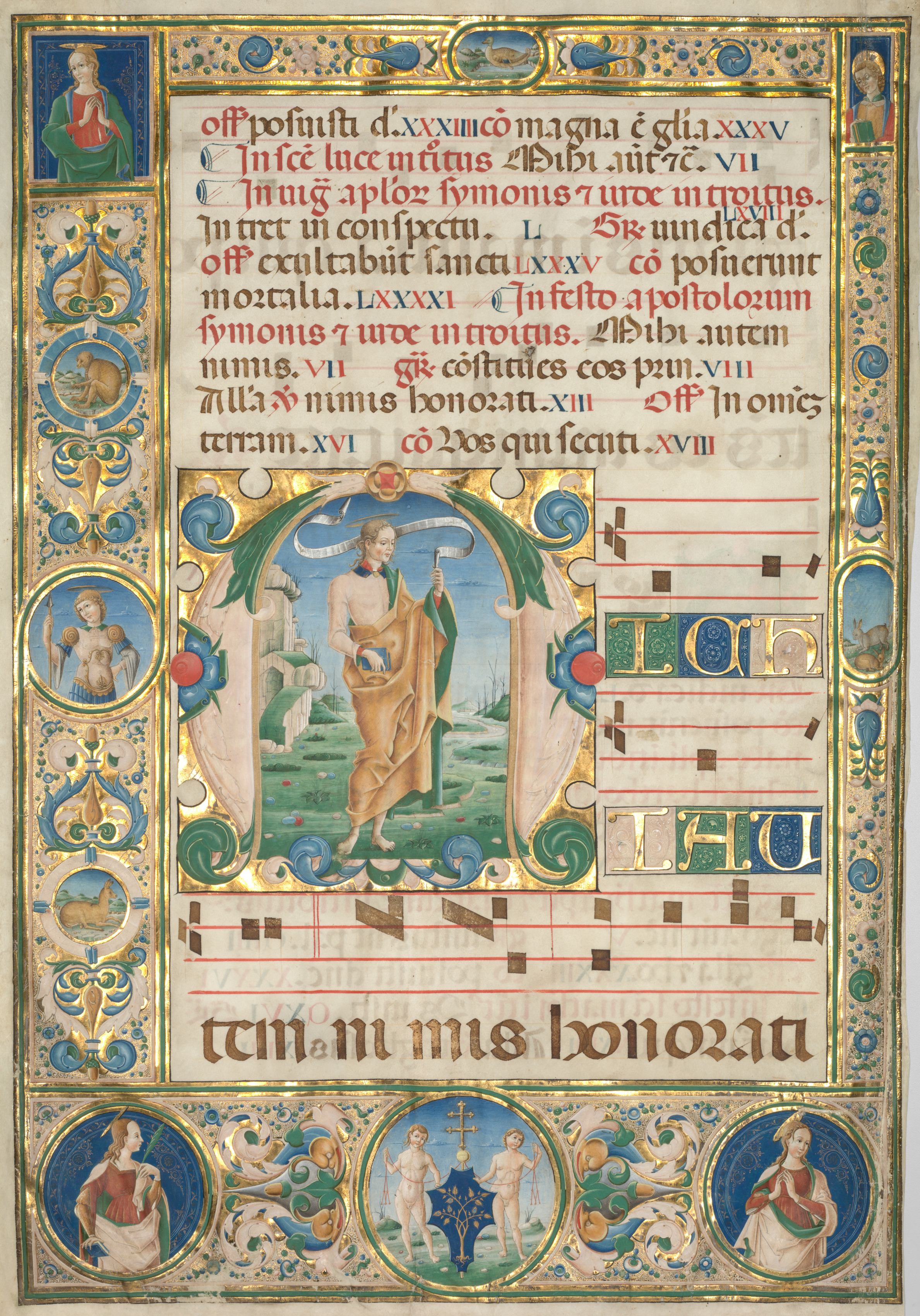 Leaf from a Gradual: Initial (M) with St. Andrew (recto)