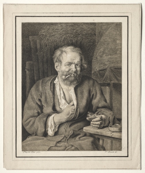 Peasant Sitting at a Table, Smoking a Pipe