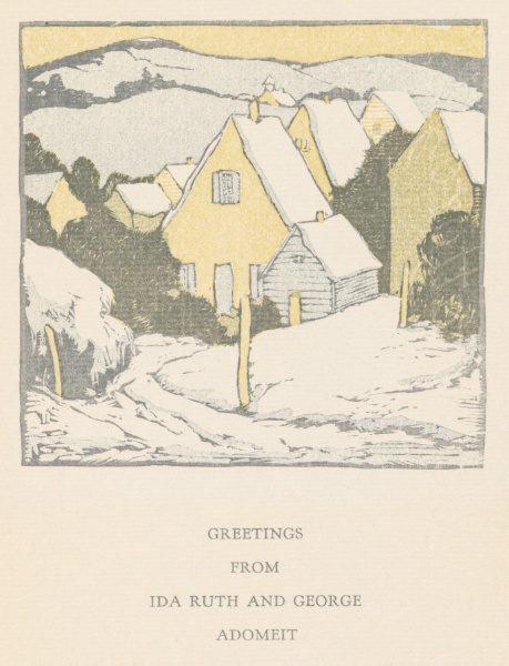 Christmas Card (Yellow and Blue Houses with Hills)
