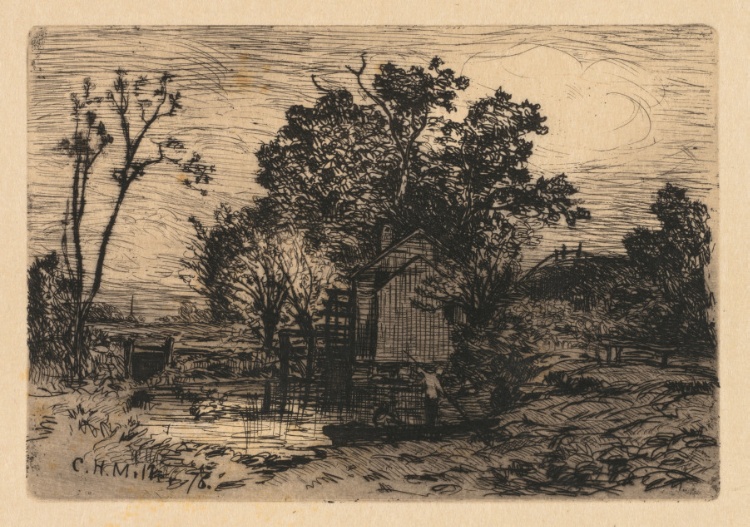Cottage and Two Figures in a Boat