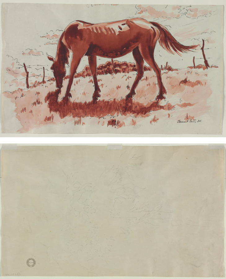 The Red Horse (recto) Sketch of a Tree (verso) , Кларенс Картер, 1935