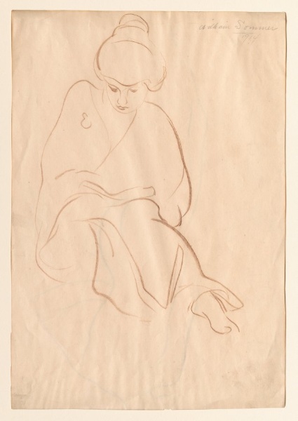 Sketches of Seated Woman in Kimono (recto)
