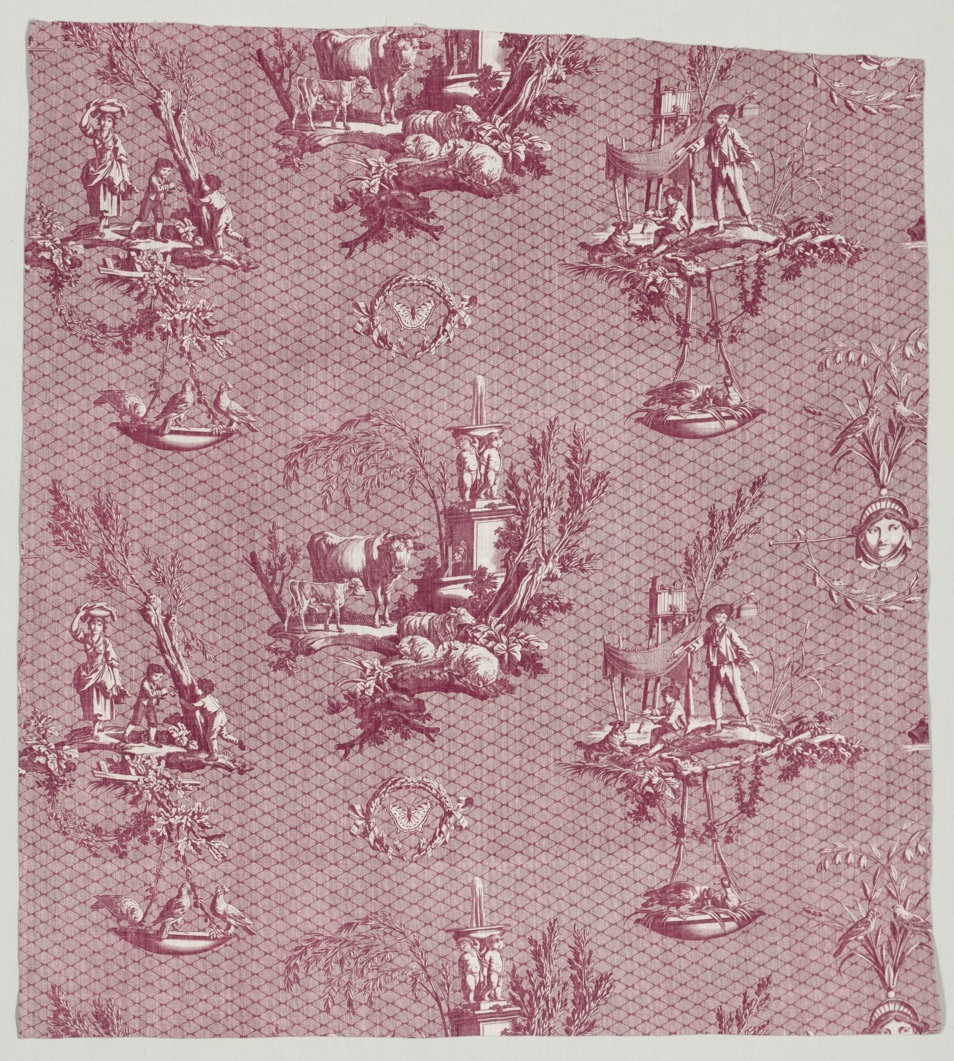 Strip of Copperplate Printed Cotton with "L'Oiseleur" Design