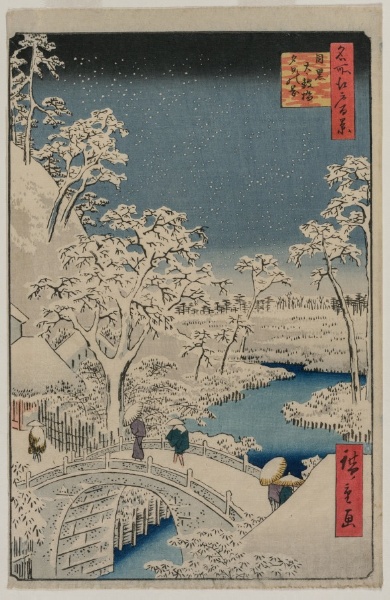 Picture of Twilight at the Drum Bridge in Meguro, from the series 100 Views of Famous Places in Edo