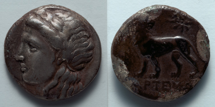 Tetradrachm: Head of Apollo (obverse); Lion (reverse)