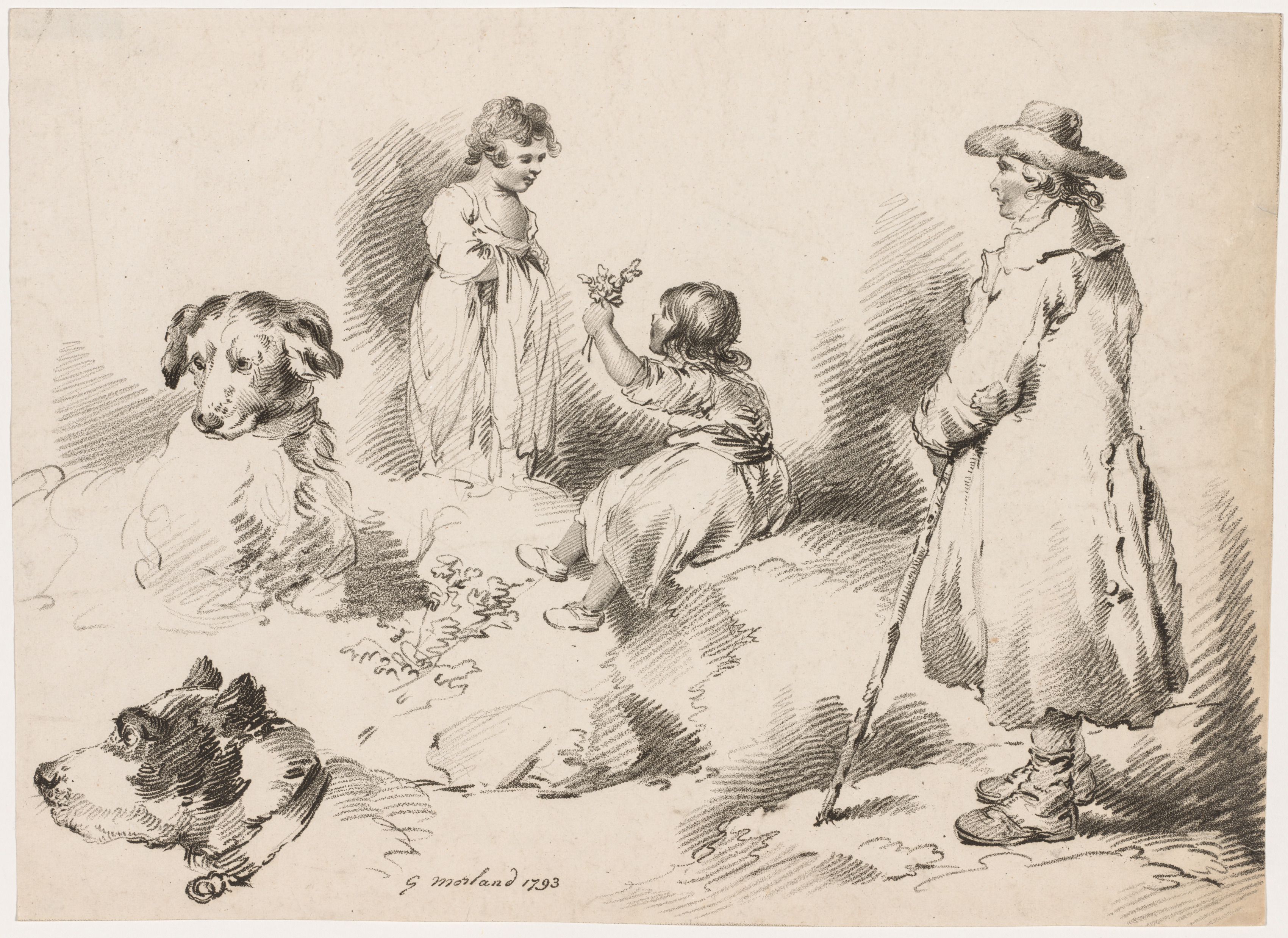 Studies of Children (Two Little Girls); Two Dogs; A Man