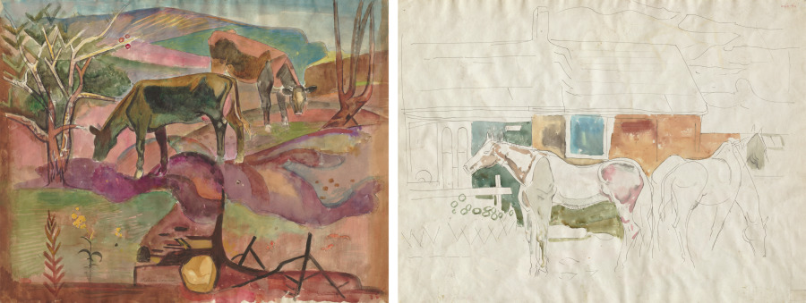 Pastoral Eve (recto) Two Horses (verso), William Sommer, c. 1890–1949