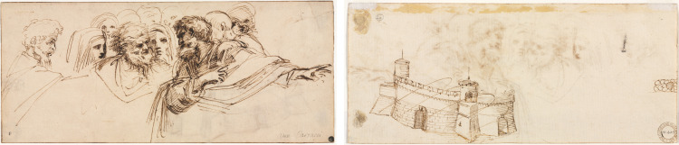 Study of Heads (recto); Crenelated Fortress (verso)