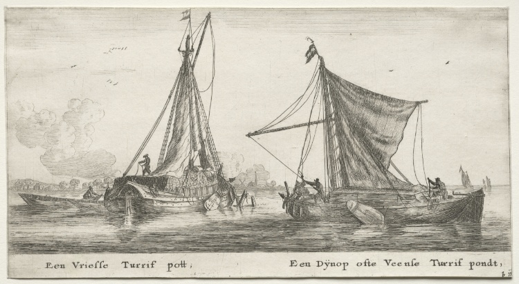 Various Ships and Views of Amsterdam (Verscheÿde Schepen en Gesichten van Amstelredam), Part II:   A Frisian Peat Barge.  The Dÿnop, near the Veensche Peat Pond