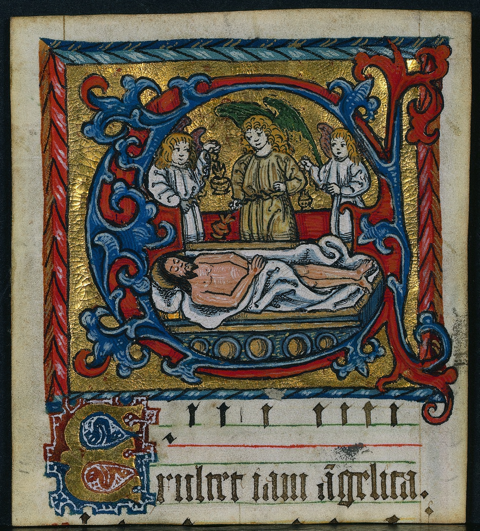 Three Cuttings from a Missal: Initial E with the Angels of the Entombment