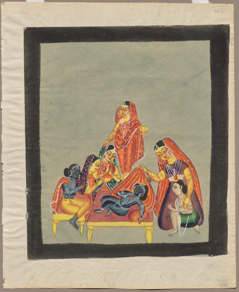 Worship of the Infant Krishna, from a Kalighat album