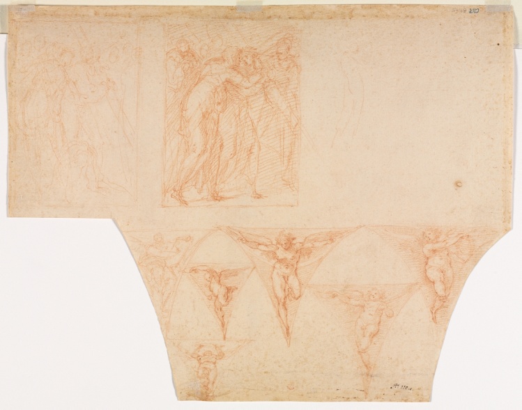Studies for Christ Meeting His Mother on the Road to Calvary, Studies of an Angel in a Pendentive (verso)