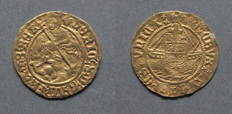 Half Angel: Angel Slaying a Dragon (obverse); Ship with Shield of Arms (reverse)
