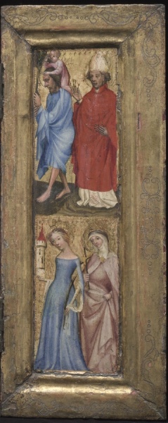 St. Christopher, St. Erasmus, St. Barbara, and another female saint