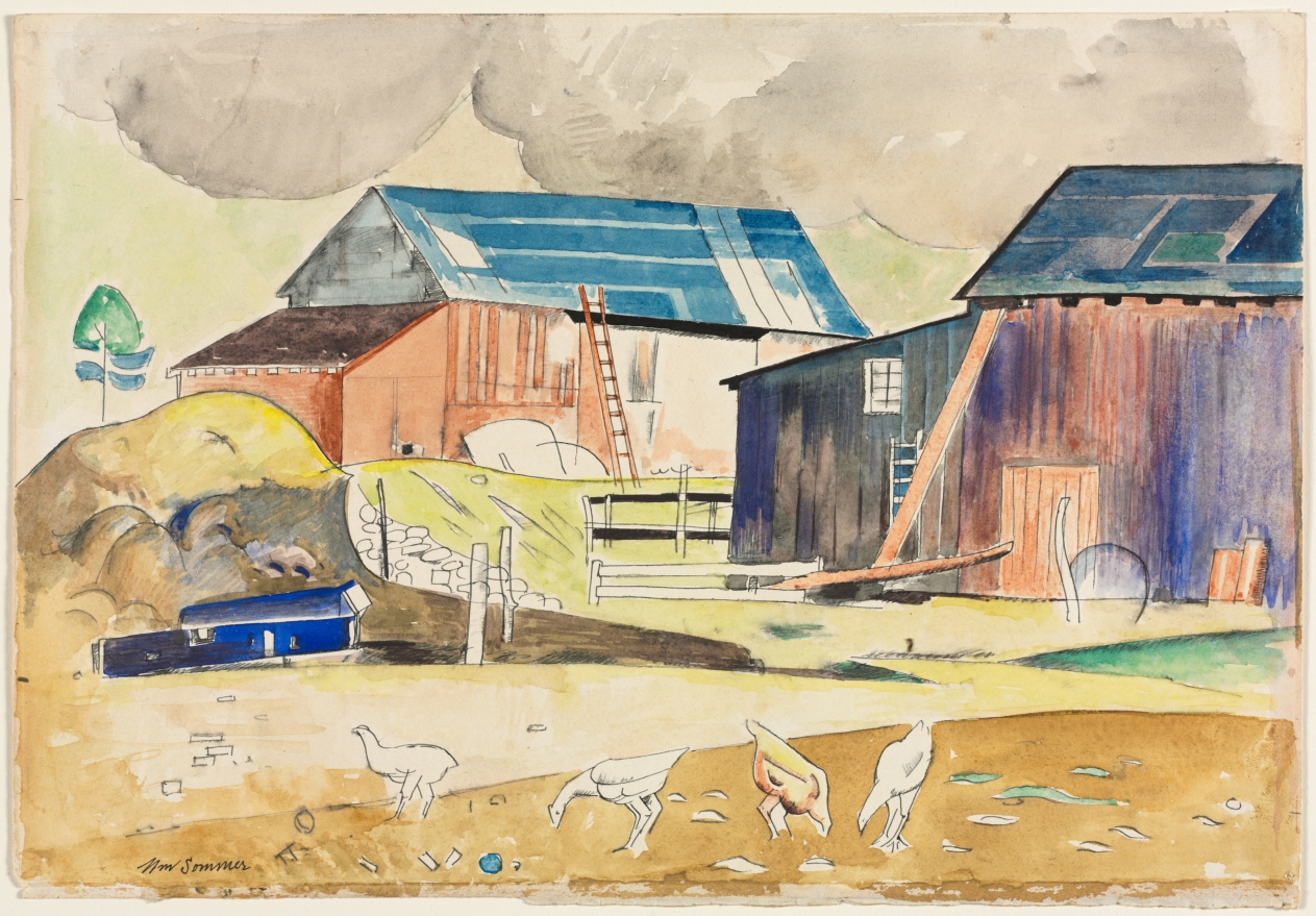 Barns with Four Cockerels, William Sommer, c. 1890–1944