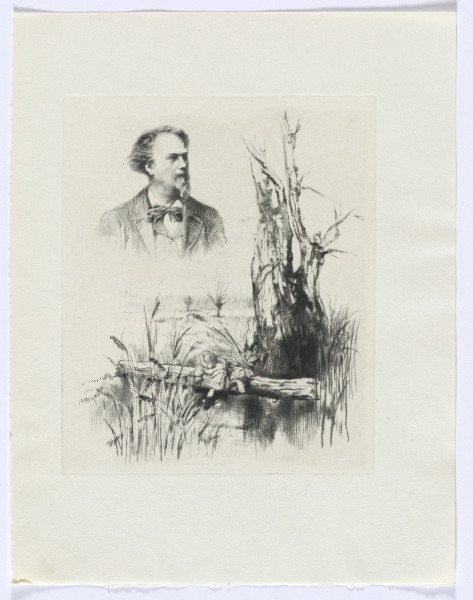Frédéric Mistral: Mémoires et Recits by Frédéric Mistral: bust of a man and landscape with child (insert between p. 16-17)