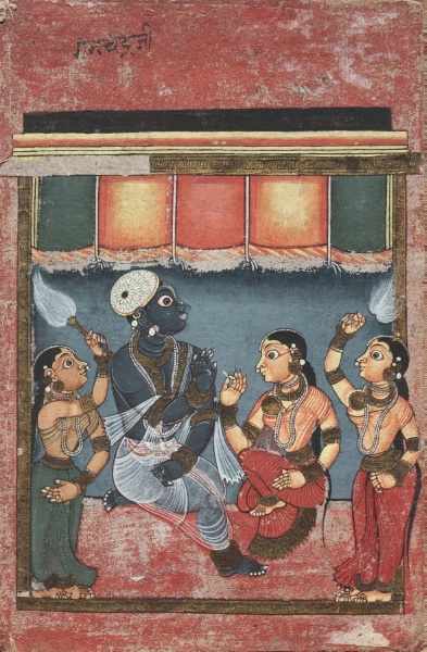 Krishna with Radha and Two Attendants (recto)