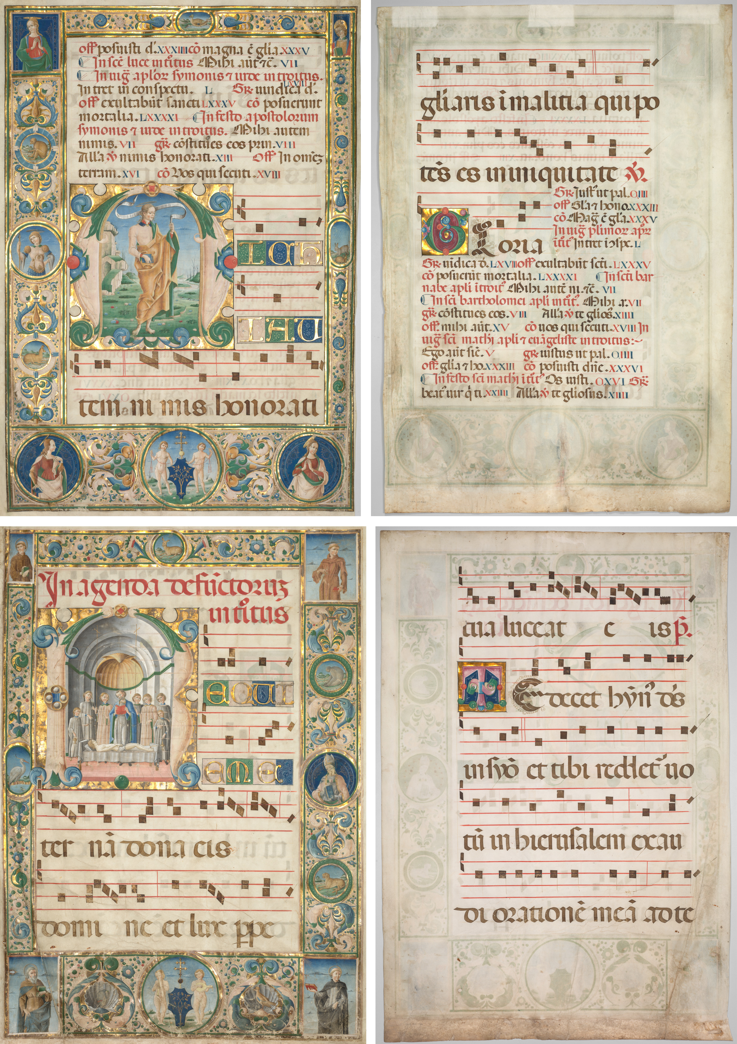 Pair of Graduals: Initial (M) with St. Andrew (recto) and Mass for the Dead (recto)