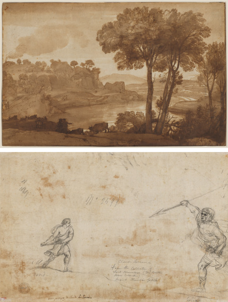 View of the Acqua Acetosa (recto); David and Goliath (verso)
