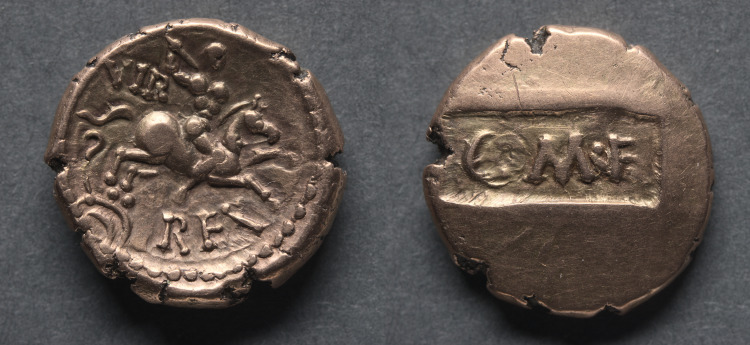 Verica Stater: Sunken Tablet (obverse); Horse and Rider (reverse)