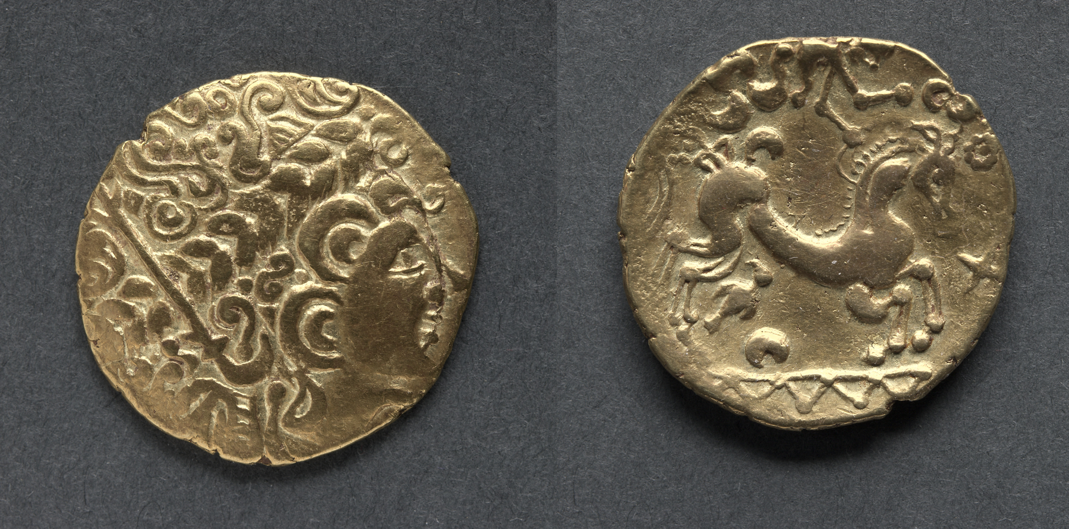 Stater: Head (obverse); Horse with Victory (reverse)
