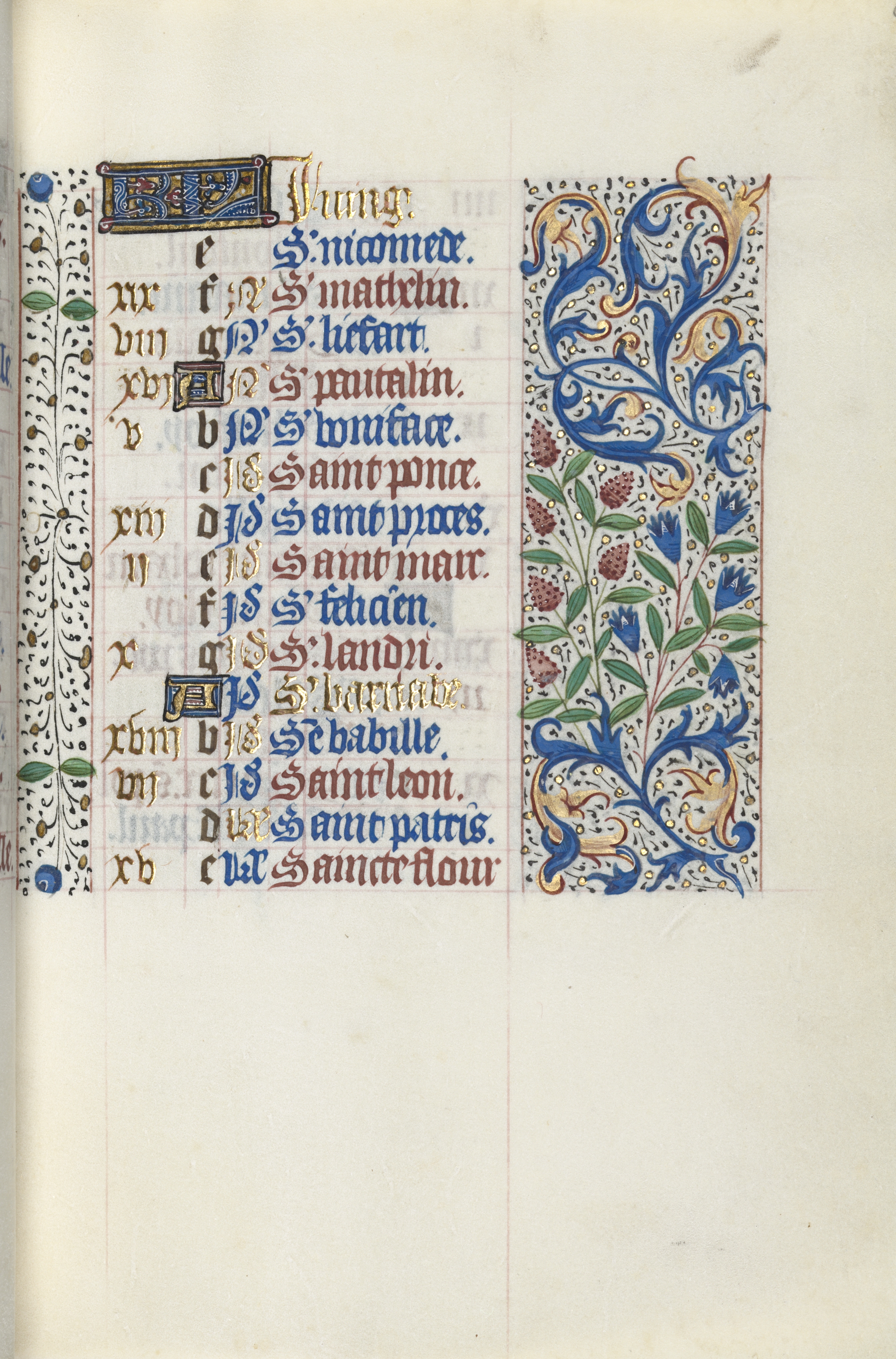 Book of Hours (Use of Rouen): fol. 51r, Calendar Page for June