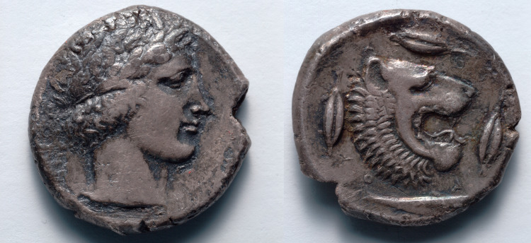 Tetradrachm: Head of Apollo (obverse); Head of Lion (reverse)