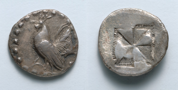Drachm: Rooster (obverse); Incuse Square (reverse)