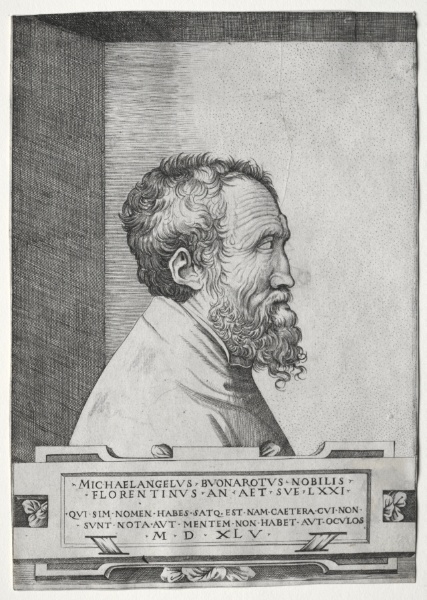 Portrait of Michelangelo in profile facing right