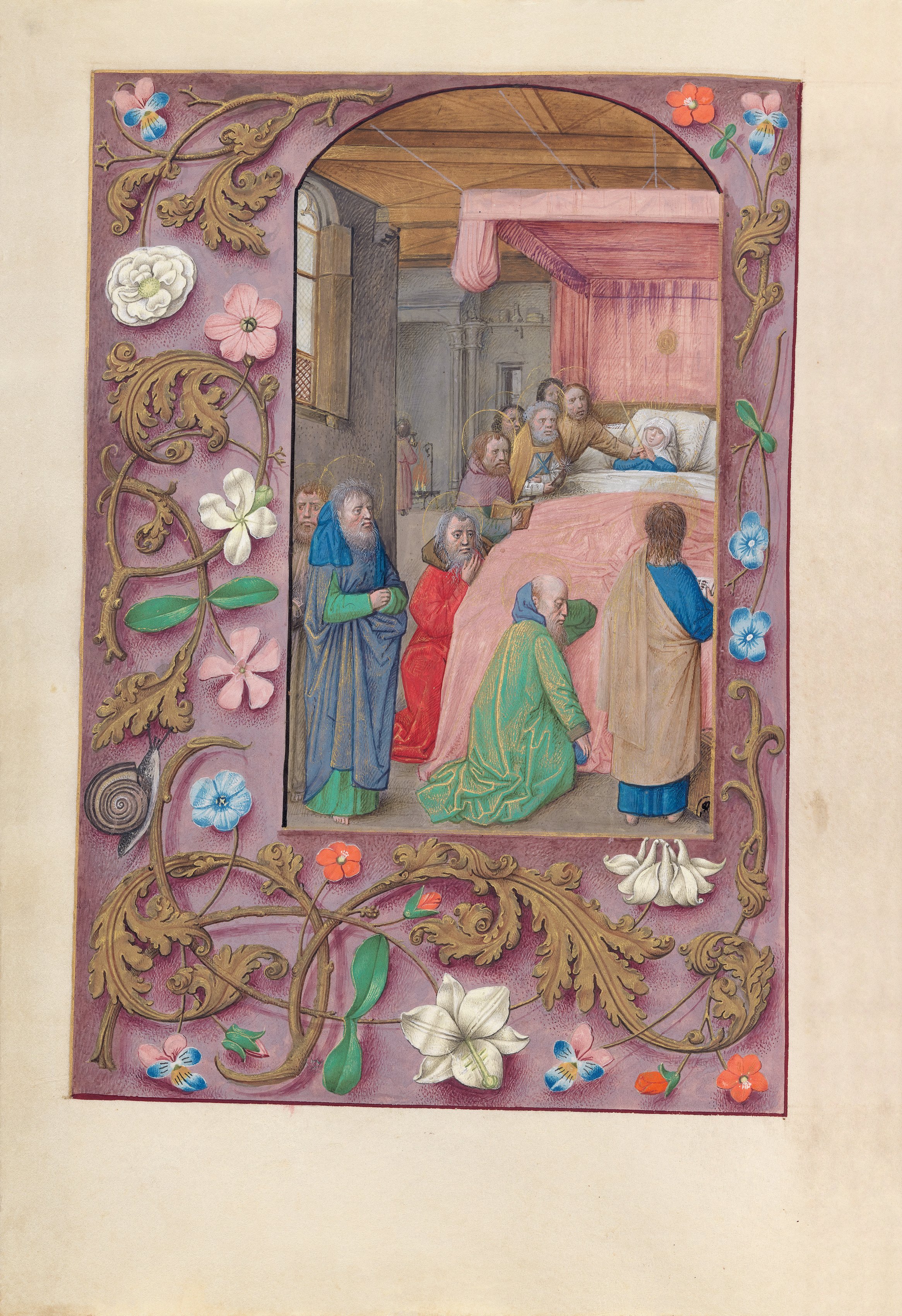 Hours of Queen Isabella the Catholic, Queen of Spain:  Fol. 154v, Death of the Virgin
