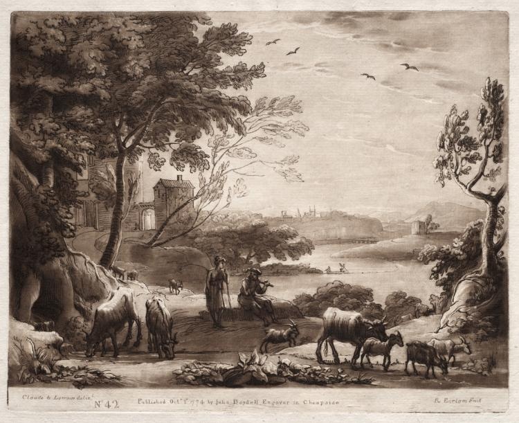 Liber Veritatis:  No. 42, A River Landscape with a Shepherd and Shepherdess and a Herd of Cattle