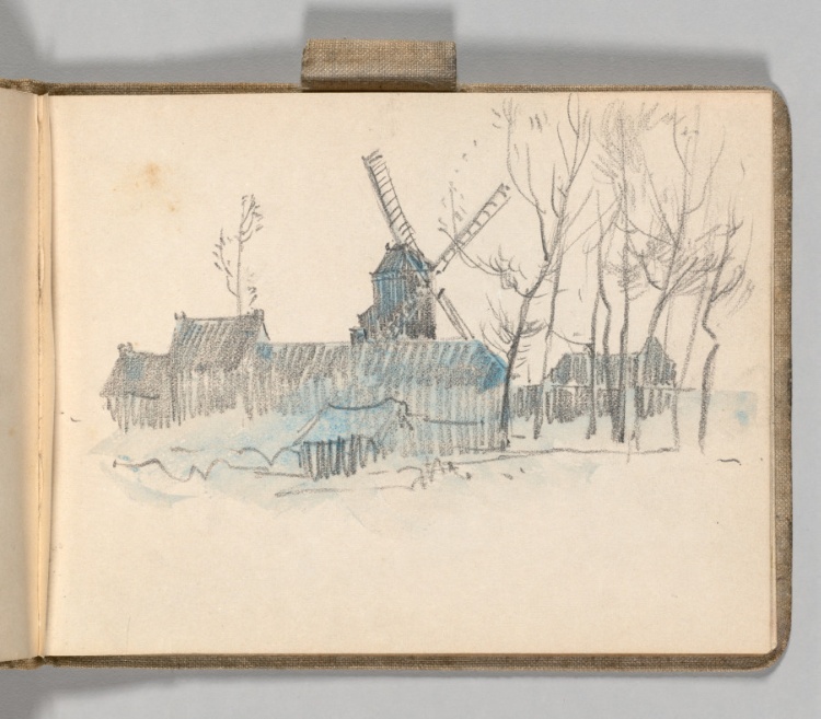 Sketchbook, Holland: Page 39, Windmill and Buildings