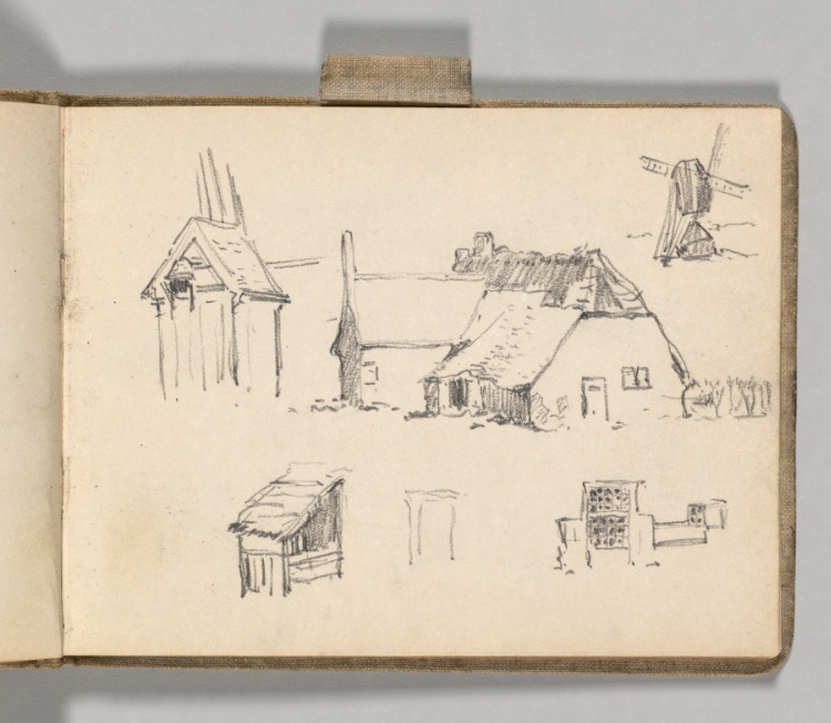 Sketchbook, Holland: Page 25: Studies of Buildings, Windmill, and Architectural Features