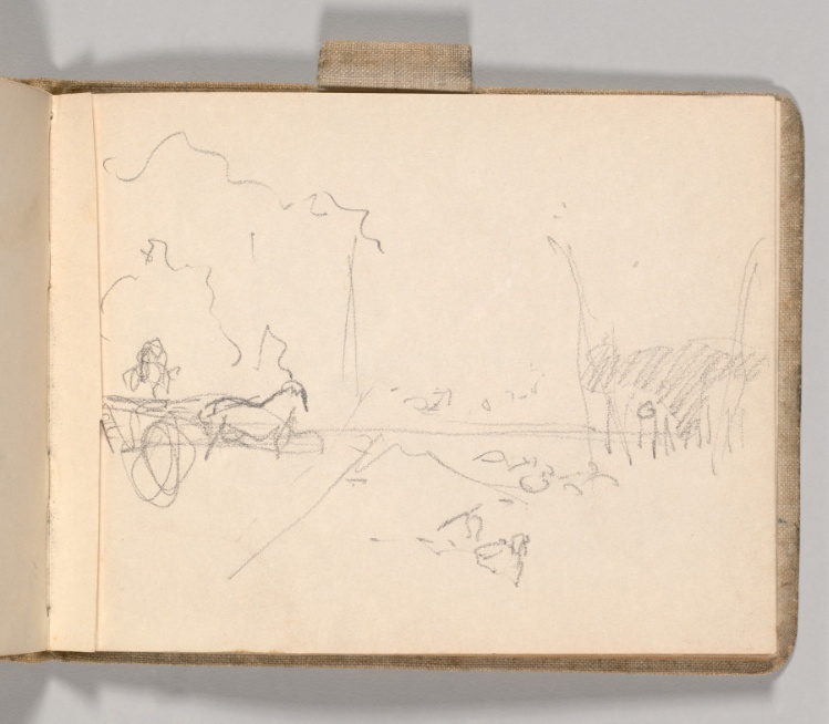 Sketchbook, Holland: Page 51, Sketch of Landscape with Horse and Carriage