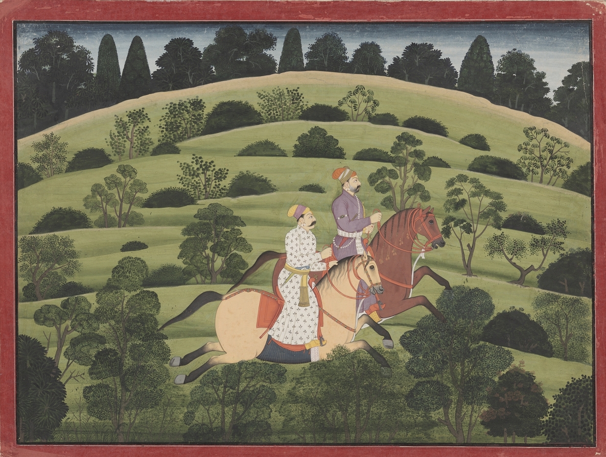 Akrura Rides toward Dwarka, page from the large Basohli Bhagavata Purana