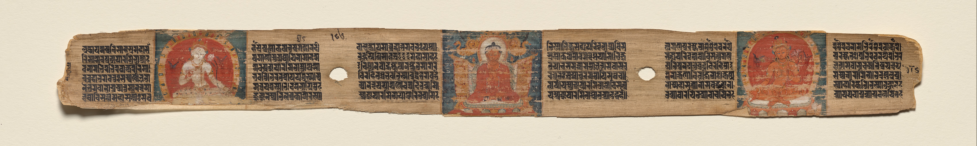 Preaching Amitabha with Avalokiteshvara and Manjushri, folio 186 (verso), from a Manuscript of the Perfection of Wisdom in Eight Thousand Lines (Ashtasahasrika Prajnaparamita-sutra)